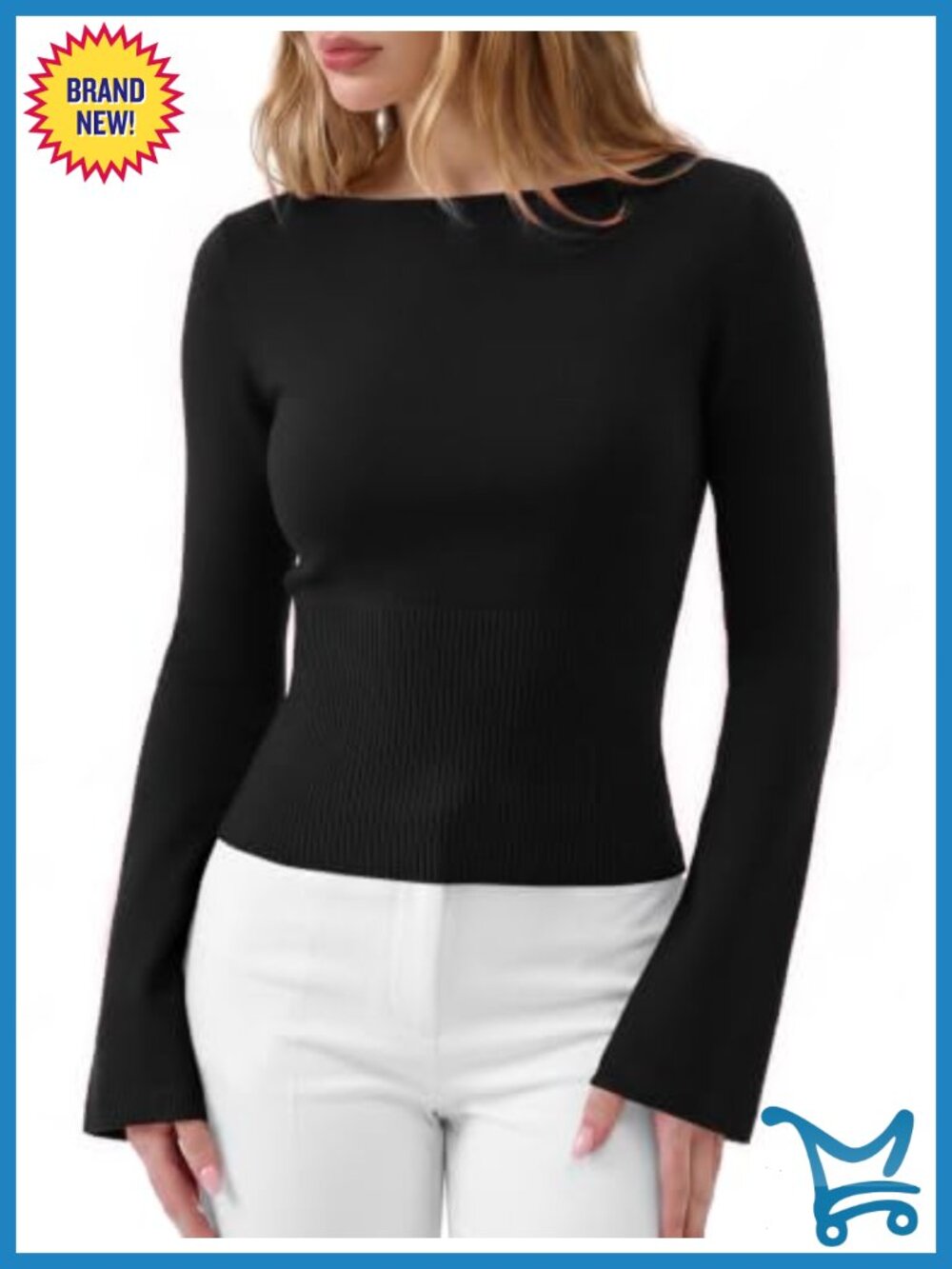 Cashmere Blend Cinched Waist Bell Sleeve Boat Neck Knit Sweater